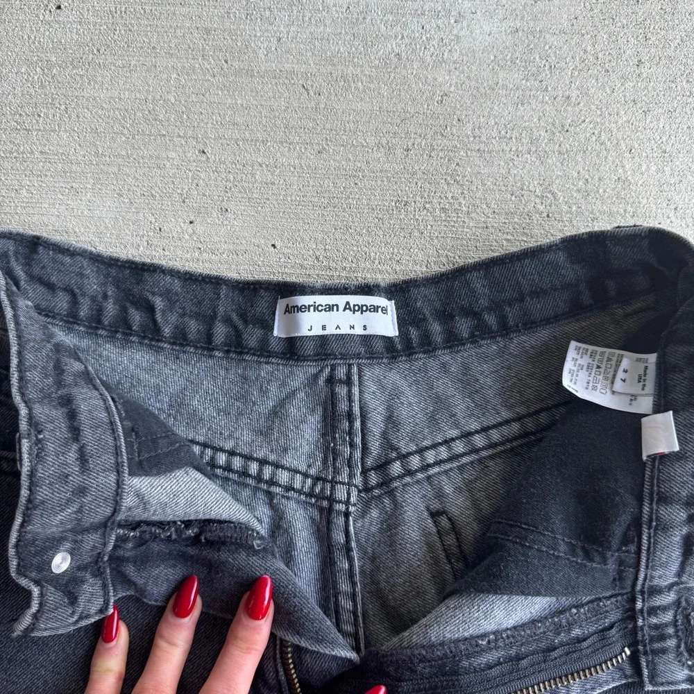 American Apparel Womens Size 27 High Waisted Denim Shorts Washed Black Cuffed